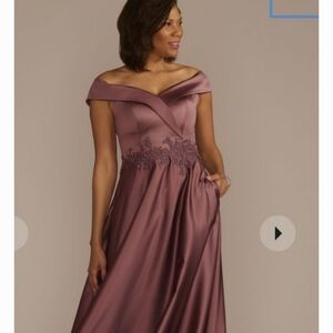 Oleg Cassini Lavender Off-Shoulder Gown